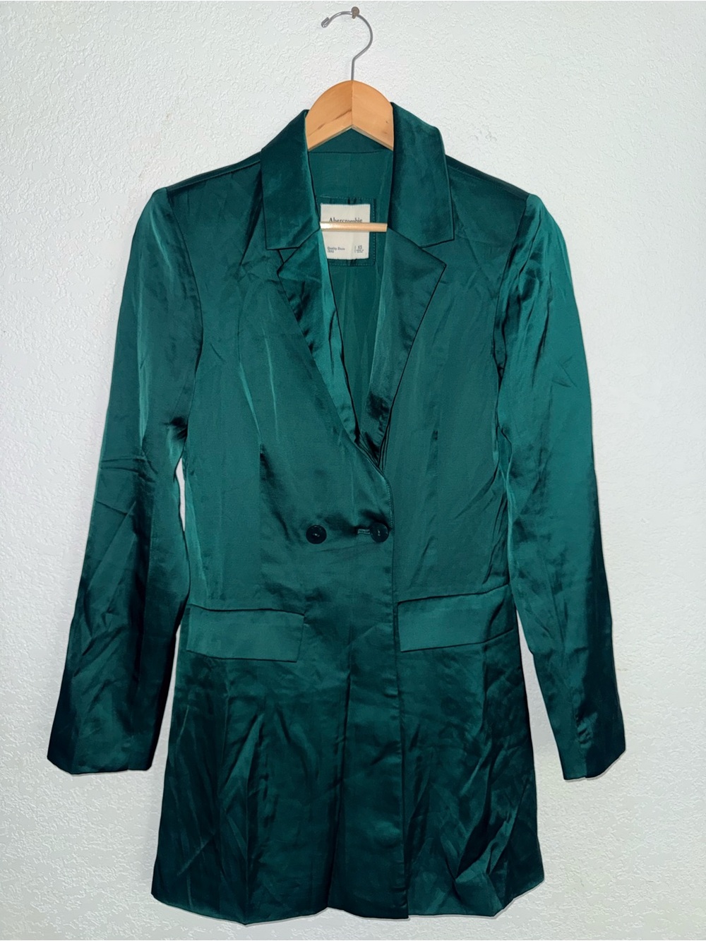 Abercrombie & Fitch Deep Emerald Satin Double-Breasted Blazer